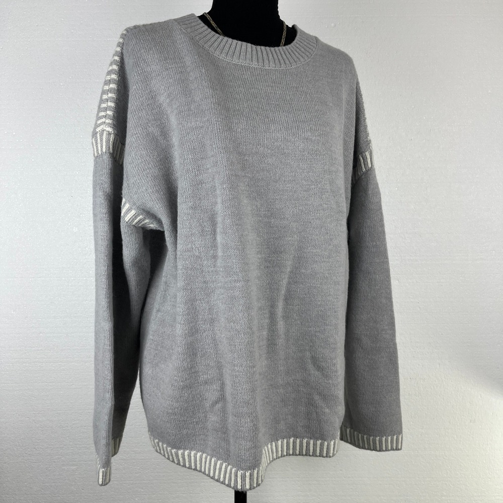 Dokotoo Crew Neck Sweater Womens Gray Size‎ XL Ribbed Accents Raglan Sleeve